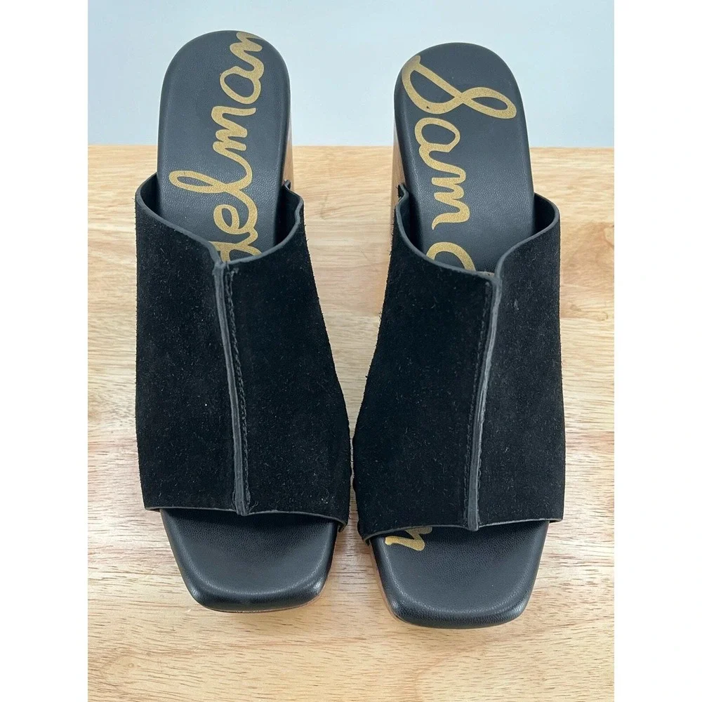 Sam Edelman Josselyn Black Squared Open Toe Slip On Studded Block Heels Size 7.5